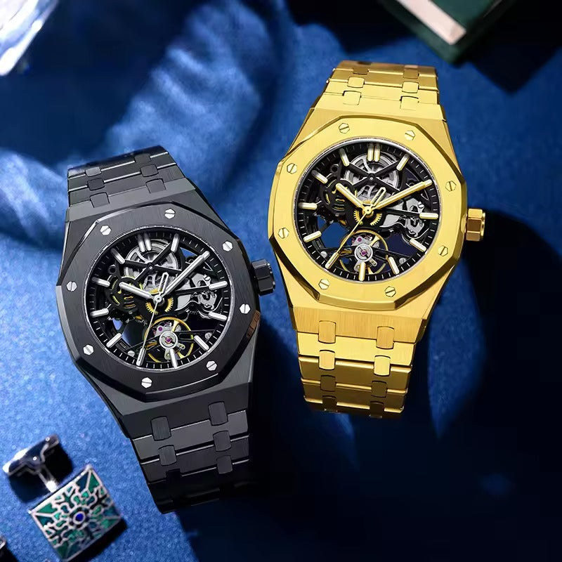 Luxury Automatic Skeleton Men’s Watch – Steel, Luminous, 30M
