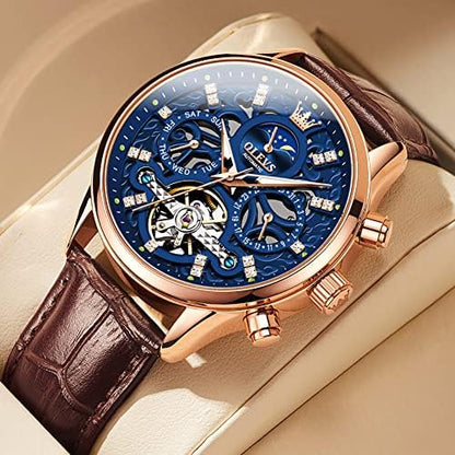 Luxury Mechanical Dress Watch with Moon Phase & Luminous Display