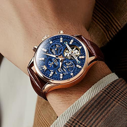 Luxury Mechanical Dress Watch with Moon Phase & Luminous Display