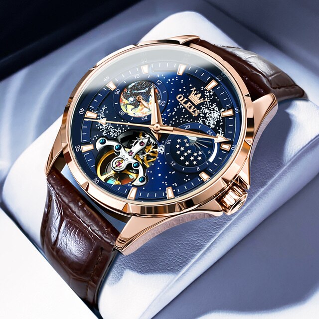 Automatic Mechanical Watch for Man Waterproof Luminous Moon Phase Fashion Dress