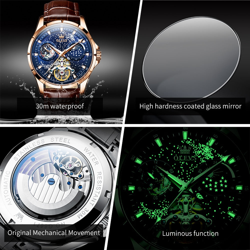 Automatic Mechanical Watch for Man Waterproof Luminous Moon Phase Fashion Dress