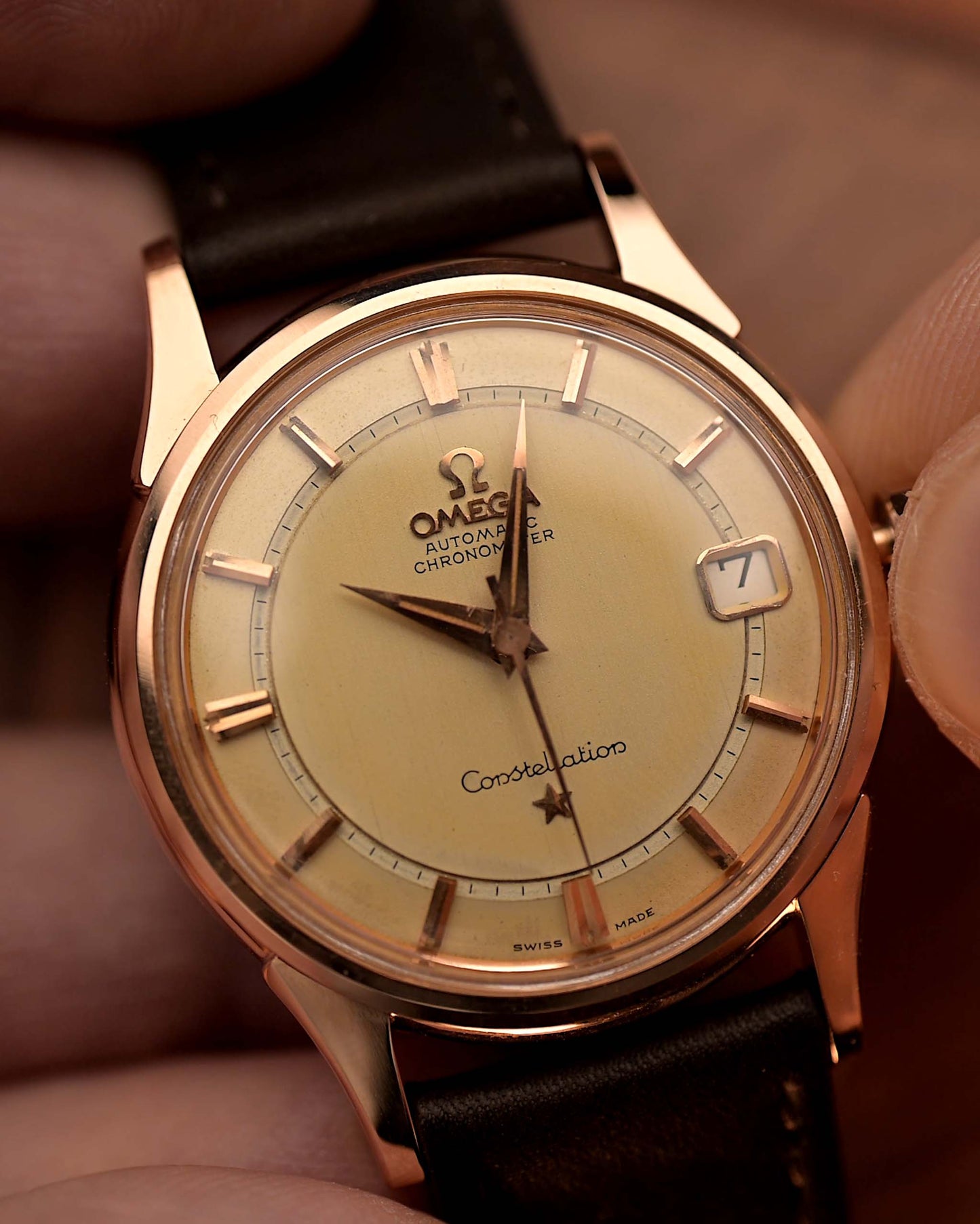 Omega Constellation Railroad 18k Rose 1960s