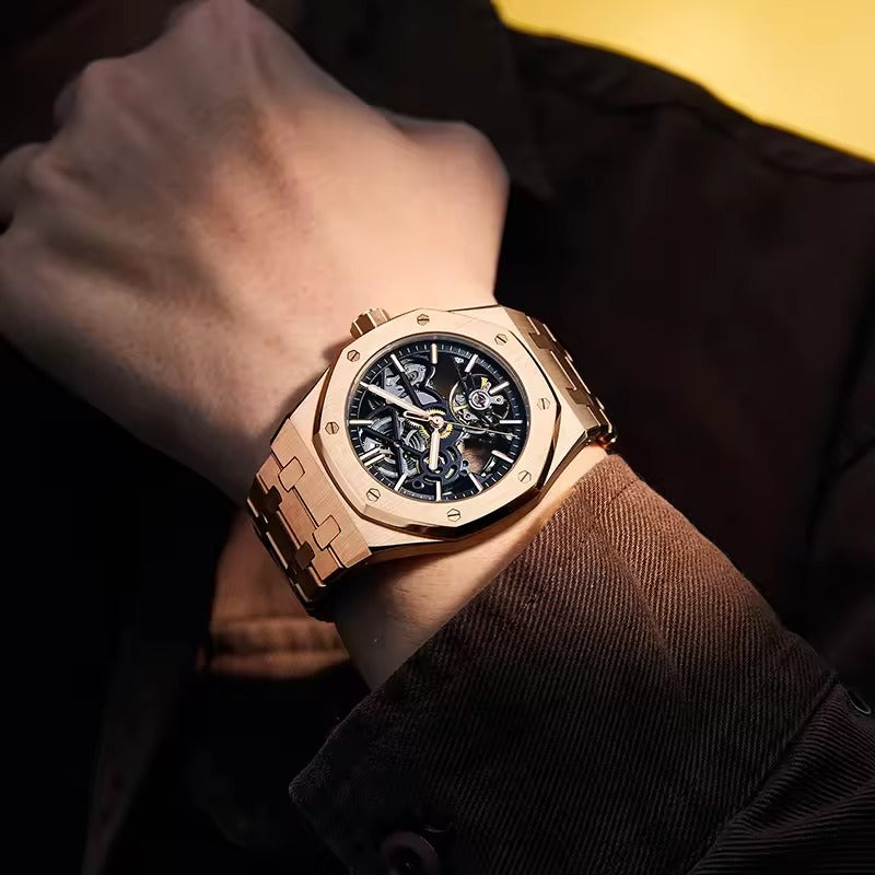 Luxury Automatic Skeleton Men’s Watch – Steel, Luminous, 30M