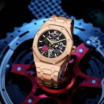 Luxury Automatic Skeleton Men’s Watch – Steel, Luminous, 30M