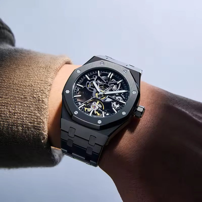 Luxury Automatic Skeleton Men’s Watch – Steel, Luminous, 30M