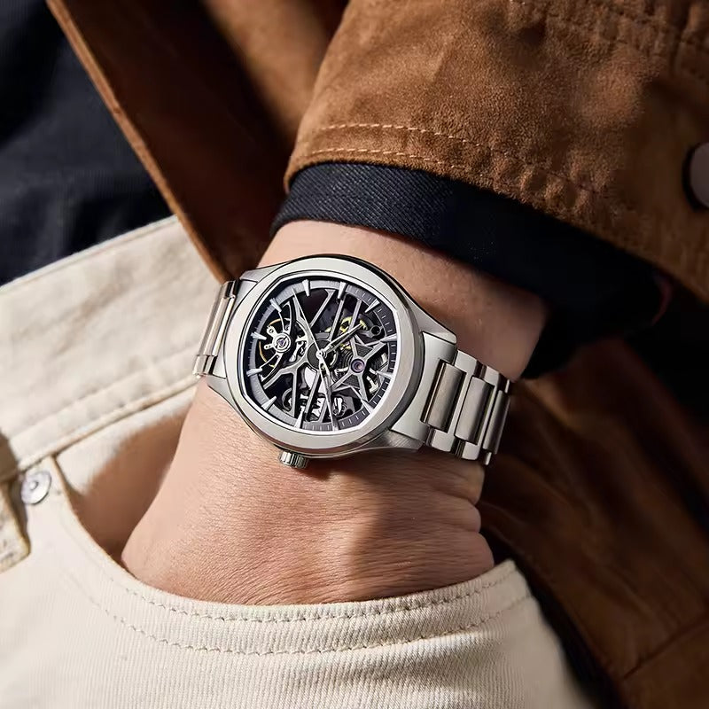 Automatic Skeleton Men’s Watch – Steel Case & Strap