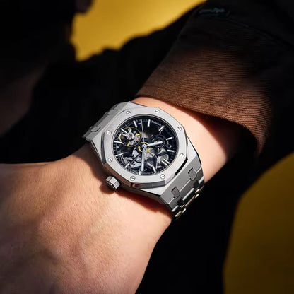 Luxury Automatic Skeleton Men’s Watch – Steel, Luminous, 30M