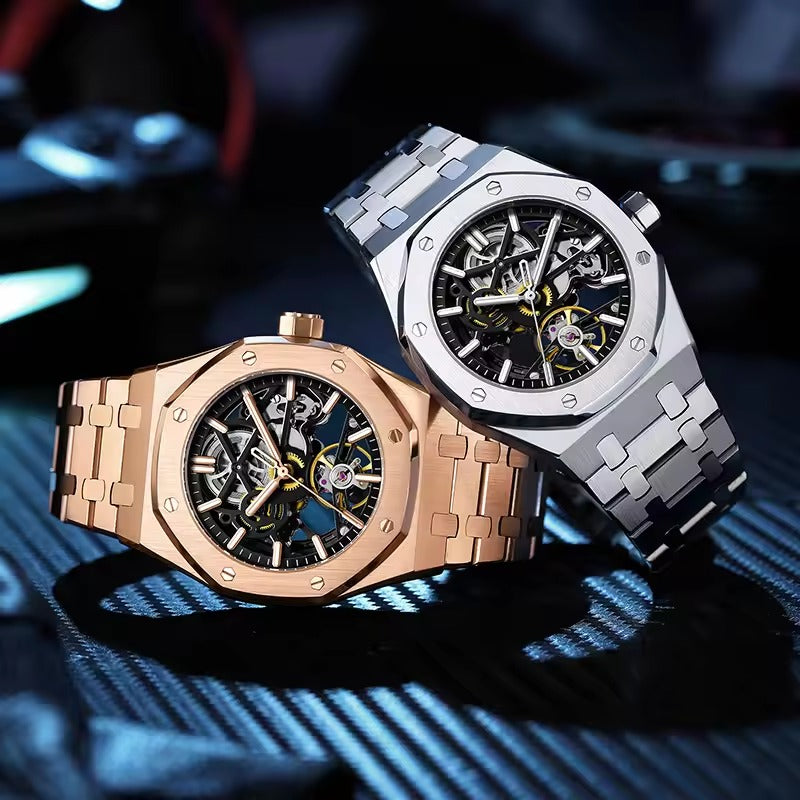 Luxury Automatic Skeleton Men’s Watch – Steel, Luminous, 30M