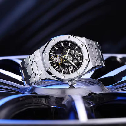 Luxury Automatic Skeleton Men’s Watch – Steel, Luminous, 30M